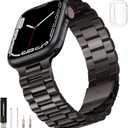 SUNFWR Compatible with Apple Watch Band 42mm for Men Women, Stainless Steel Metal iWatch Band for Apple Watch Series 10 (Gun Color, 42mm10 Series)