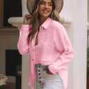 siliteelon Womens Button Down Shirts Cotton Long Sleeve Oversized Boyfriend Blouses Collared Dress Tops with Pockets (Pink, S)