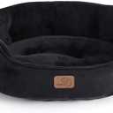 Bedsure Dog Beds for Small Dogs - Round Cat Beds for Indoor Cats, Washable Pet Bed for Puppy and Kitten with Slip-Resistant Bottom, 20 Inches, Black