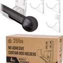 No Adhesive Heavy Duty Curtain Rod Holders with Wide Hook, 5X Stronger Than Adhesive Curtain Rod Hooks,Tension Curtain Rod Bracket for Wall with Pin Guide, Curtain Wall Mount (4 Pack, for 1.25" Rods)