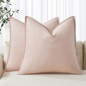 MIULEE Decorative Linen Pillow Covers 18x18 Inch Light Pink ​Boho Farmhouse​ ​Neutral Couch Throw Pillows for Bed Pack of 2 Accent Outdoor Pillowcase Modern Sofa Cushion Livingroom Home Decor