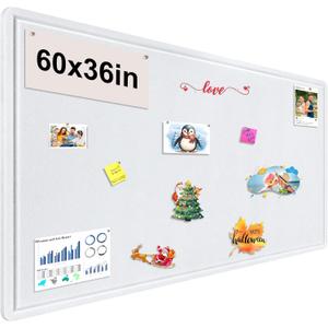 Large Bulletin Board, Foldable 60x36 Inches Cork Board Alternative, Large Felt Board Decorative Pin Board for Wall, Foldable Photo Board Self-Adhesive Vision Board with 36 Pushpins White