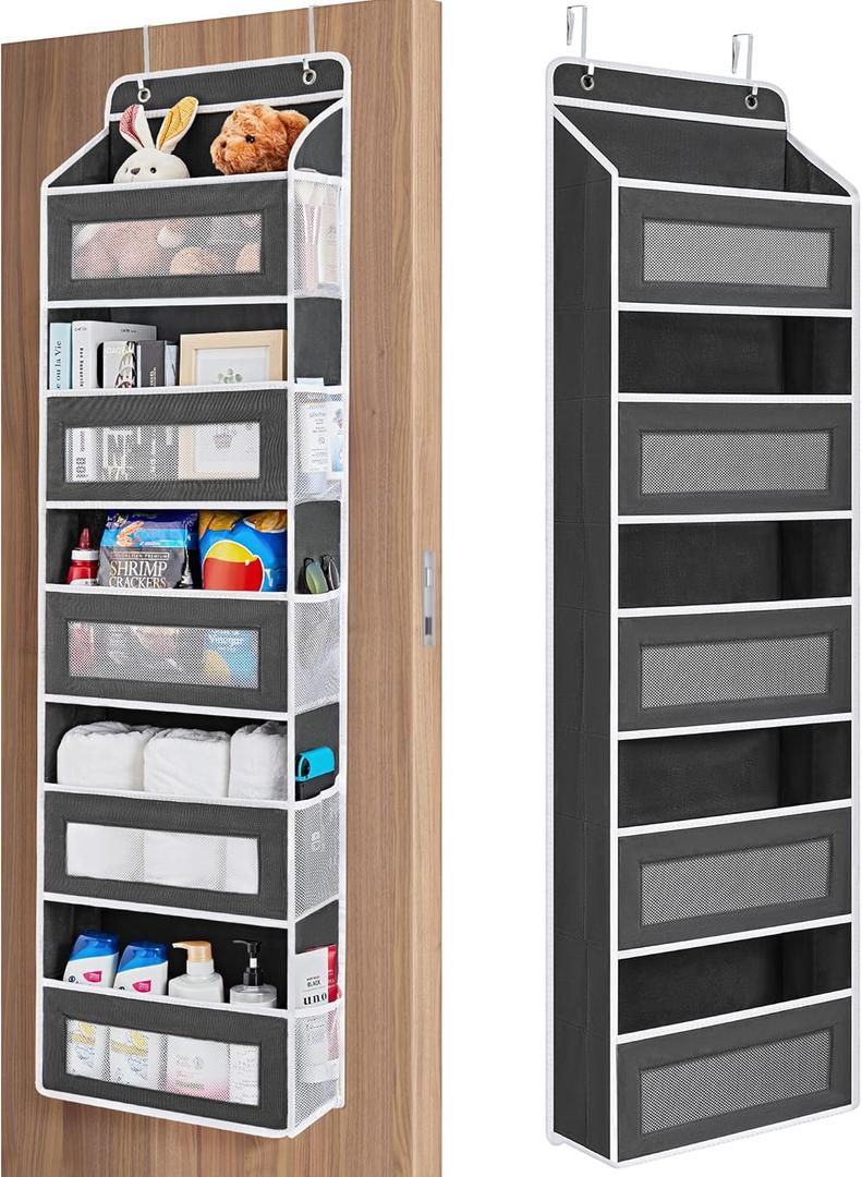 JARLINK Over the Door Organizer Storage, 5 shelf Hanging Organizer with 5 Large Capacity Pockets, Anti Tilt 44 lb Load Behind Door Storage for Bedroom, Bathroom, Pantry, Nursery, (Black) (1 Pack)