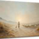 Jesus Leaves the 99 Wall Art Jesus Sheep pictures Wall Decor The Lost Lamb Poster Print Christian Landscape Painting Artwork for Gallery Church Home Decoration 16x12in Canvas (Brown)