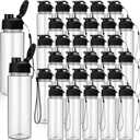 Maxcheck 30 Pieces 17 oz Plastic Water Bottle Bulk with Handle Strap Lightweight Leakproof Drink Flip Top Bottles for Adults Fitness Gym (Black)