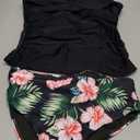 Girls Swimsuit Tankini Criss Cross Ruched 2 Piece Bathing Suit Printed Girl Swimwear for Teens 9-16Y (11-12 Years, Black)