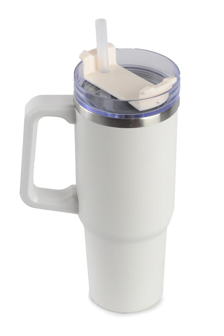 AmPm 
Insulated Tumbler 40oz - Travel Coffee Mug with Handle Straw Lid Water Bottle | Stainless Steel Double Wall Cup for Hot & Cold Drinks - Reusable and Leakproof (White)