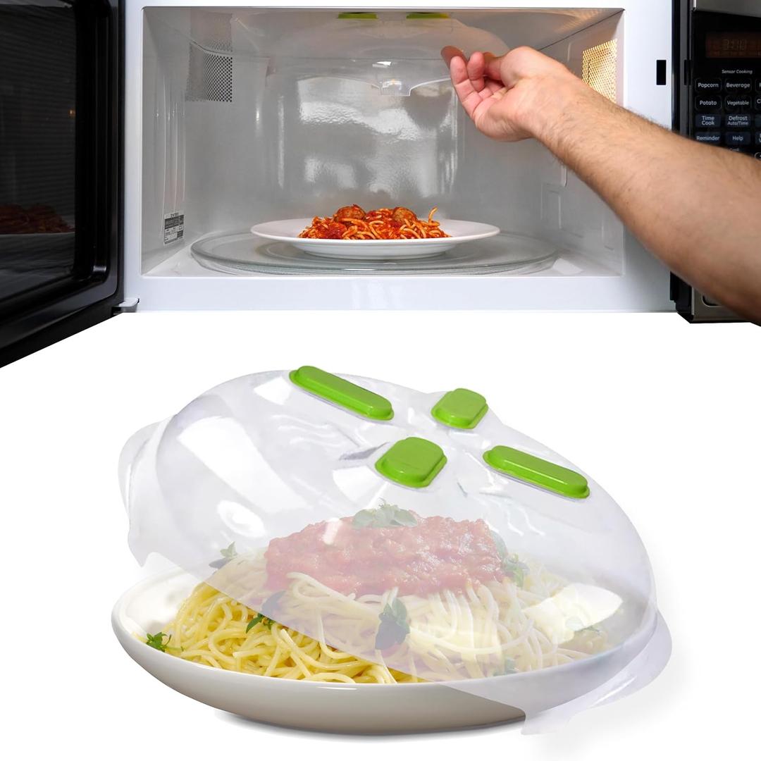 HOVER COVER Magnetic Microwave Cover for Food | Clear Microwave Splatter Cover | Microwave Plate Cover with Steam Vents | Food Grade Dish Cover | BPA-Free | Dishwasher Safe | Green (12.0in x 11.0 in x 3.25in)