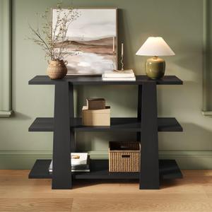 3 Tier Wood Console Table, Narrow Entryway with Storage, Minimalist Modern Console for Living Room or Hallway, Easy to Assemble 46 Table with 15 Shelves, Black