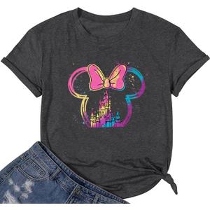 Magic Castle Shirt for Women Cute Magic Kingdom Graphic Print Holiday Vacation Weekend Tee Tops (XL)