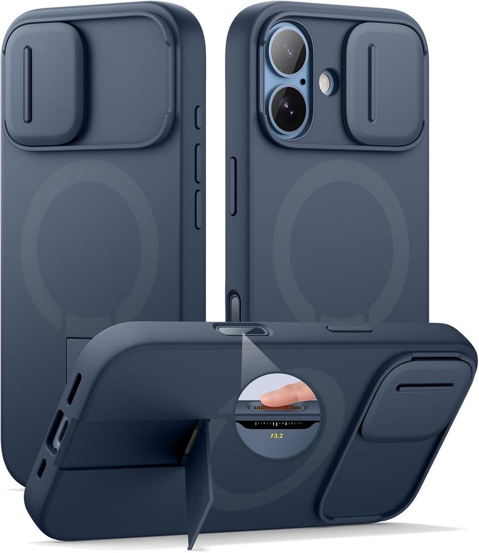 SURITCH for iPhone 17 Case with Camera Control Cover, Camera Slide Cover and Adjustable Kickstand, Compatible with MagSafe, Shockproof Bumper Protective Cases 6.3 Inch, Blue