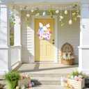 3 x Happy Easter Door Decoration Wooden Bunny Wreath for Front Door Sign Rabbit Egg Wreath Hanging for Home Wall Decor Easter Party Outdoor Indoor Supply