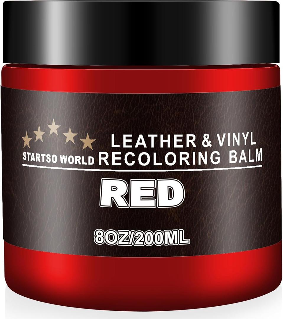 STARTSO WORLD Leather Recoloring Balm, Red Leather Repair Kit for Furniture, Leather Dye, Leather Color Restorer for Couches, Leather Couch Paint | Repair, Restore & Renew Old, Faded Leather