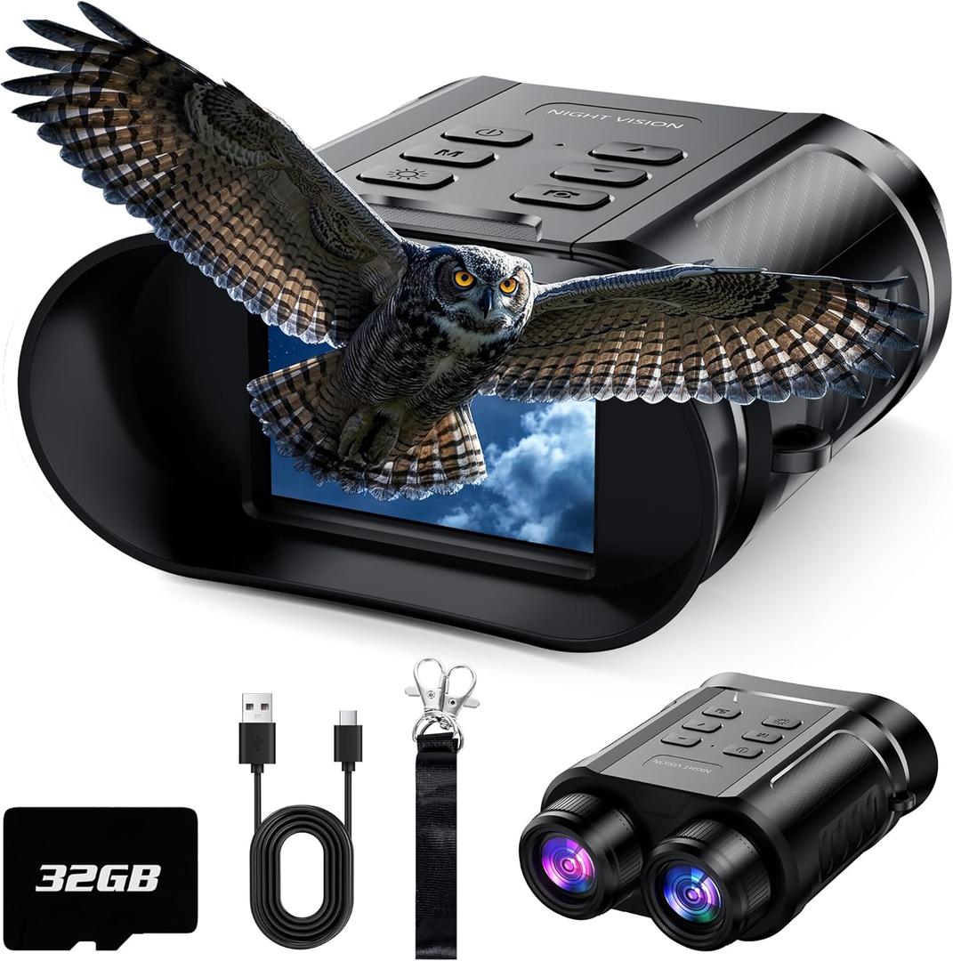 Birthday Gifts & Night Vision Goggles - 5W Upgraded 4K HD IR Binoculars - 8X Digital Zoom/Rechargeable Battery/32GB Card/Flashlight, Camping Exploration Gifts for Men Dad Husband Boy Friend (Bright Black)