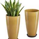 QCQHDU 21 inch Tall Planters for Outdoor & Indoor Plants, 2 Pack Sturdy Plant-Flower-Tree Pots for Front Porch Patio Deck Living Room Decor, Golden