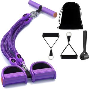 Upgraded Foot Pedal Resistance Band, Adjustable 4-Tube Pedal Puller with Handles, Multifunction Home Gym Equipment for Full Body Workout, Yoga, Pilates, Abdomen, Arm, Leg Training for Men Women
