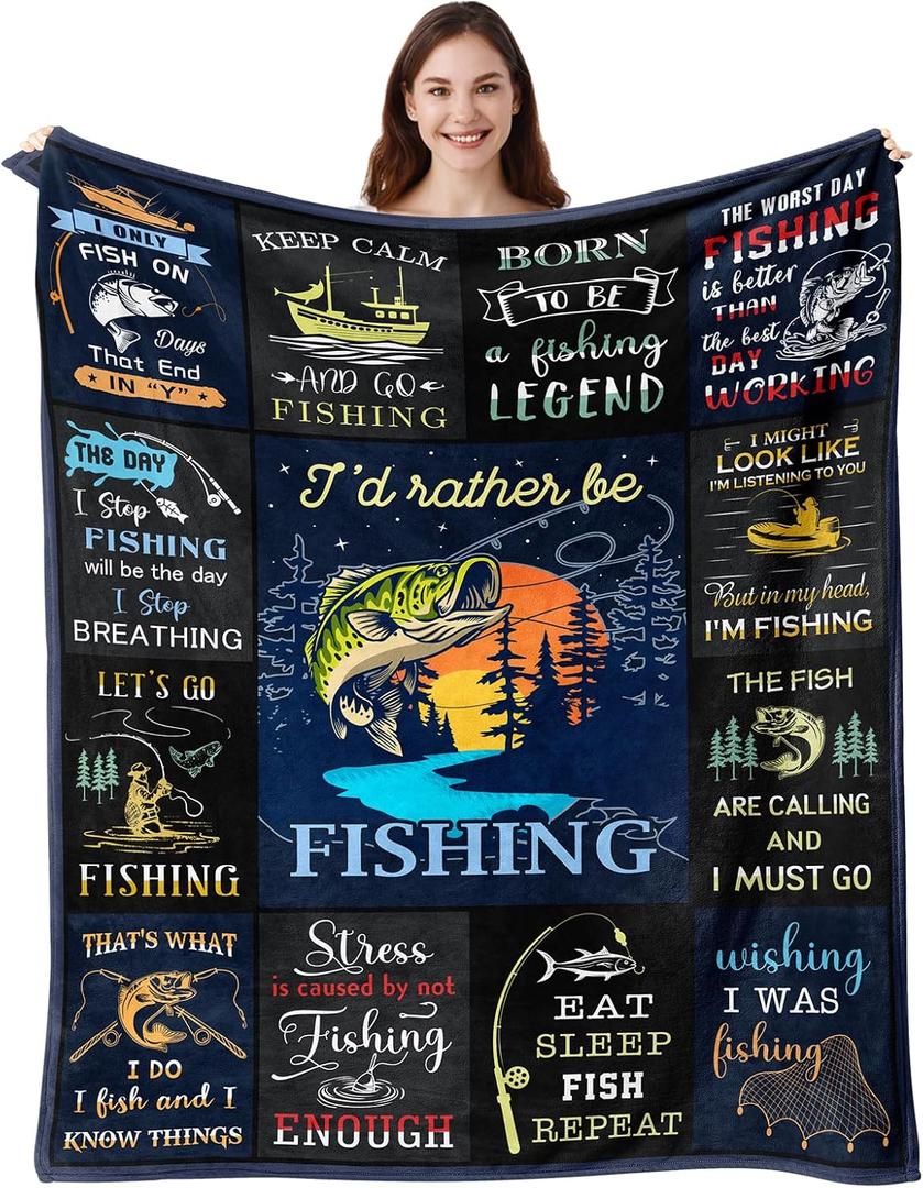 Fishing Gifts for Men, Christmas Fishing Gifts, Funny Fish Gift for Boys, Fish Present for Women Unique, Best Gift for Fisherman, Present Idea for Men Who Love Fishing Blanket 50"X60"