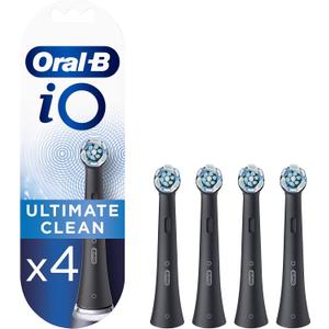 Oral-B iO Ultimate Clean Electric Toothbrush Head, Twisted & Angled Bristles for Deeper Plaque Removal, Pack of 4, Suitable for Mailbox, Black