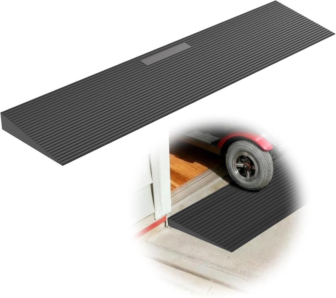 1.6" Rise Threshold Ramp for Doorways, 35.5" Wide Rubber Ramp for Wheelchairs, Walkers & Scooters, Cut-to-Fit Angled Entry Mat Ramp for Safer Home Access for Seniors & Kids