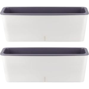 SINJEUN 2 Pack Rectangular Self Watering Planter 17 x 6 Inch, Rectangular Self Watering Flower Plant Pots with Drainage Holes, Garden Window Sill Planters Flower Pot for Indoor Outdoor Use