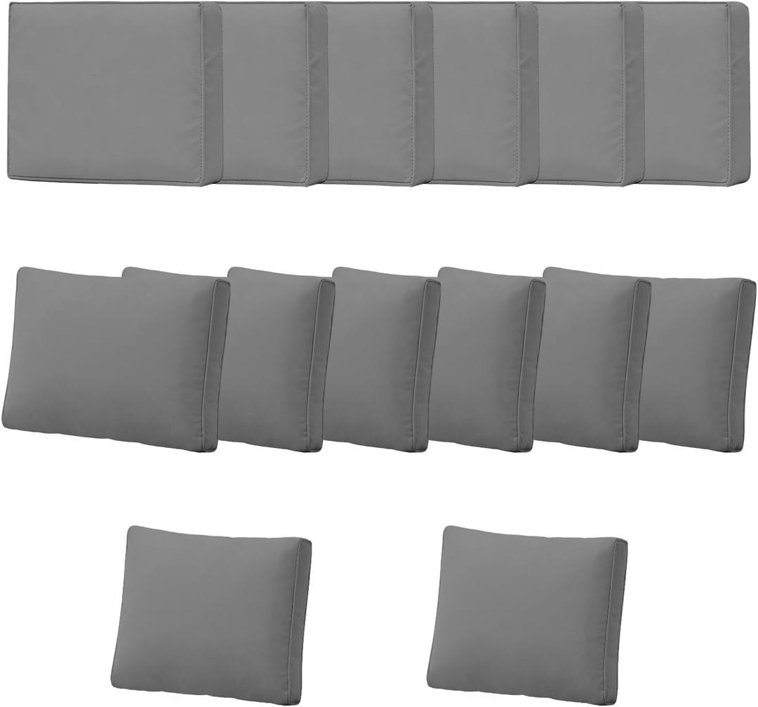 14PCS Patio Cushion Covers,Patio Seat Protectors Splash-proof, Washable Outdoor Couch Cushion Covers Replacement with Zippers, Slipcovers Sofa Chair Cover(Grey,Cover Only,25.6 x 25.6 x 4 inches)