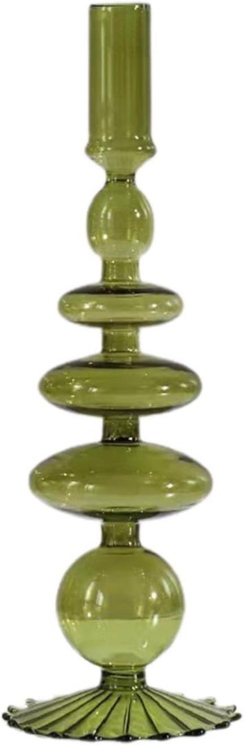 Glass Candlestick Holders Colorful Glass Taper Candle Stand Modern Elegant Candle Stick Candle Holder Glass Vase Decor for Home Party Centerpiece(Green)