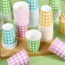 120pcs 9oz Summer Colored Paper Cups Gingham Party Paper Drinking Cups,4 Colors Disposable Plaid Paper Cups Pink Blue Yellow Green Plaid Cups for Wedding Birthday Decoration Baby Shower Picnic