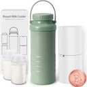 Portable Breast Milk Cooler Bottle - Mothers Day Gift 22oz Capacity Breastmilk Chiller for Travel, 360 Cooling Keeps Milk Fresh for 24 Hours, Breastfeeding Essentials with 2pcs Bottle for Storage (Green-1P)