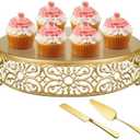 Gold Wedding Cake Stand 12 Inch, Metal Round Dessert Display Cupcake Stands for Celebration, Birthday, Party, Decor (with Cake Knife and Server Set)