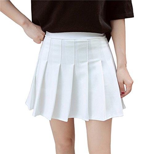 Hoerev White Halloween Cosplay Plaid Pleated Skater Tennis School Uniform Skirt with Lining Shorts,US 8