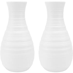 Yardwe 2Pcs Plastic Vases Unbreakable White Vase Ceramic Look Plastic Vase for Flowers Table Centerpieces Living Room Wedding Decor (2.7 x 8 Inch)