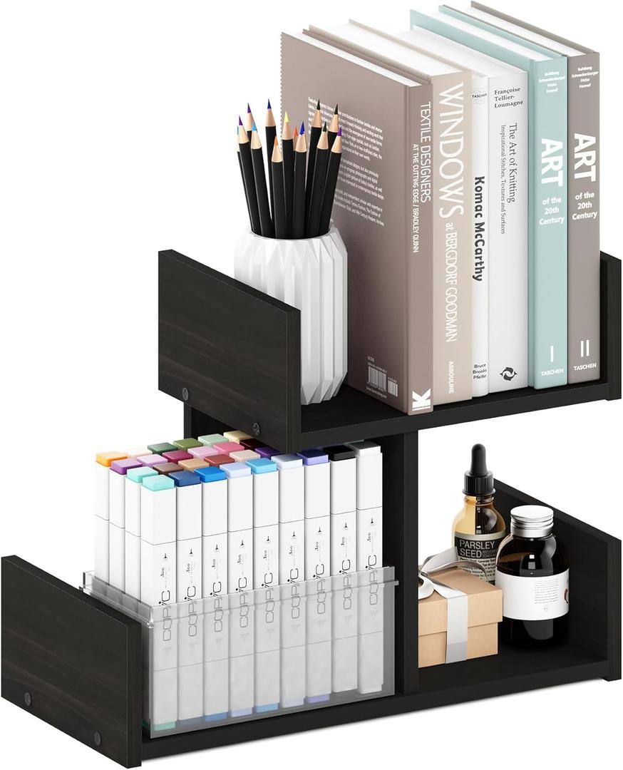 Furinno Hermite Wooden Desktop Bookshelf Storage Organizer for Home and Office Supplies, Espresso (12.4-Inch)