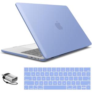 IBENZER Compatible with MacBook Pro 15 Inch Case A1990 A1707, Hard Shell Case with Keyboard Cover & Type C Adapter for Mac Pro 15 Touch Bar, Serenity Blue, T15SRLL+1TC