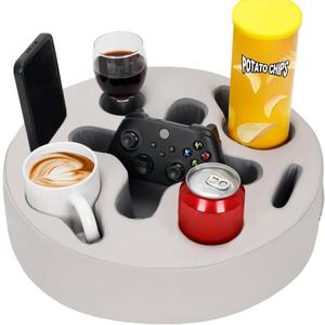 Couch Cup Holder Pillow- -Sofa Cup Holder | Couch Caddy Drinks Cupholder Tray for Bed, Rv, Tv, Car, Man Cave, Backseat for Remote, Snacks (PUGrey, 13.7 x 13.7 inch)