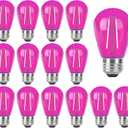 S14 Pink LED Bulb S14 Replacement Light Bulbs 2W Plastic Shatterproof LED Night Bulb E26 Base Pink String Lights Waterproof Vintage Bulb for Christmas Wedding Party Patio, 15 Pack
