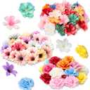 Hoteam 100 Pcs Spring Assorted Small Flower Decorative Fake Flower Heads Bulk Silk Artificial DIY Faux Mini Daisy Rose Plum Craft for Wedding Cake Mother's Day Party Wreath Home (Bright)