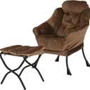 Lazy Chair with Folding Ottoman,Living Room Chairs, Accent Contemporary Lounge Chair, Single Steel Frame Leisure Sofa Chair with Armrests and A Side Pocket (Brown)