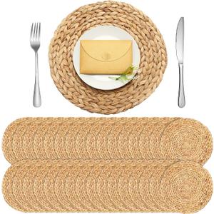 Tanlade 30 Pcs 13.8 Inches Round Placemats Hand Woven Round Woven Placemats Braided Water Hyacinth Table Mats for Dinner Charger Plates Rustic Boho Kitchen Dining Table Decoration