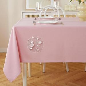 JIALE Rectangle Tables Cloth, Waterproof Stain Resistant Tablecloth, Wrinkle Free Farmhouse Dining Table Cover, Soft Fabric Table Cloths for Dinner/Party/Holiday, 52 X 70 Inch, Pink, Pack Of 2