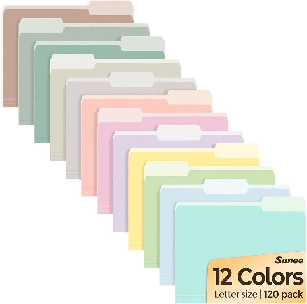 SUNEE File Folders, 120 Pack Manilla Folders 8.5 x 11, 12 Colors Folder Office Organization Home School Folders for Documents Files Paper