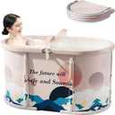 Genrenyen Ice Bath Tub No Installation 47" Oval Portable Bathtub for Shower Stall, Foldable Hot Cold Plunge Tub for Adults, Folding Large Baths at Home Outdoor Indoor (Blue, 47.2"x22.8"x20.8")