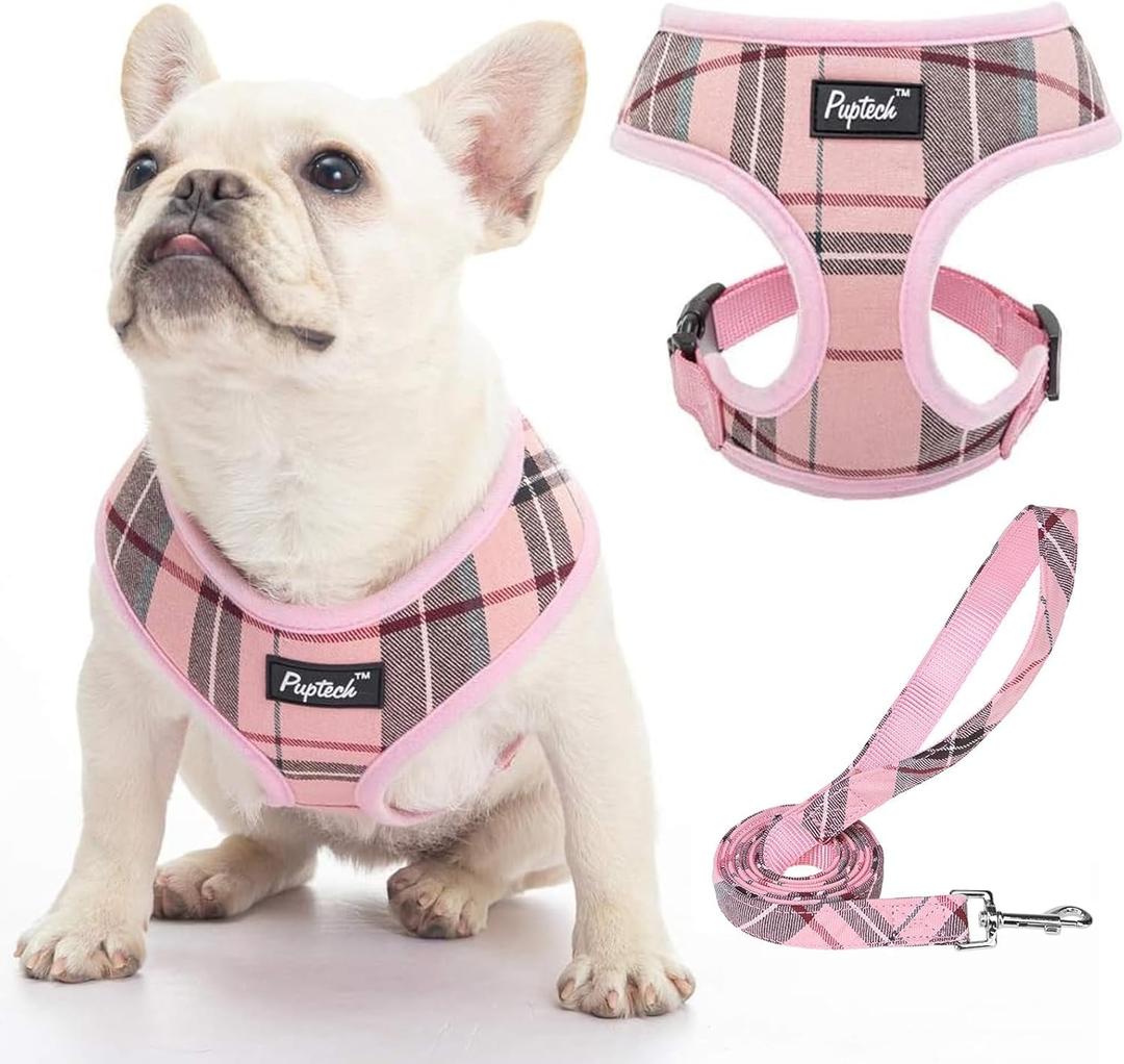 PUPTECK Soft Mesh Dog Harness and Leash Set Pet Puppy Cat Comfort Padded Vest No Pull Harnesses, Light Pink, L (L (NECK: 17", CHEST: 18.8"-24"))