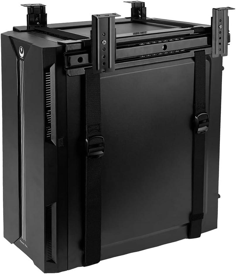 Under Desk Slide Out PC Mount with Anti-Scratch Sponge, Adjustable CPU Holder Bracket for Computer Tower (Black (Slide Access))