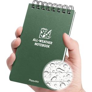 Waterproof Notebook, 1 Pack 3" x 5" Top-Spiral Pocket Notepad with 100 Squared Pages, Weatherproof Pocket Notebook for Police Outdoor Office School Recording