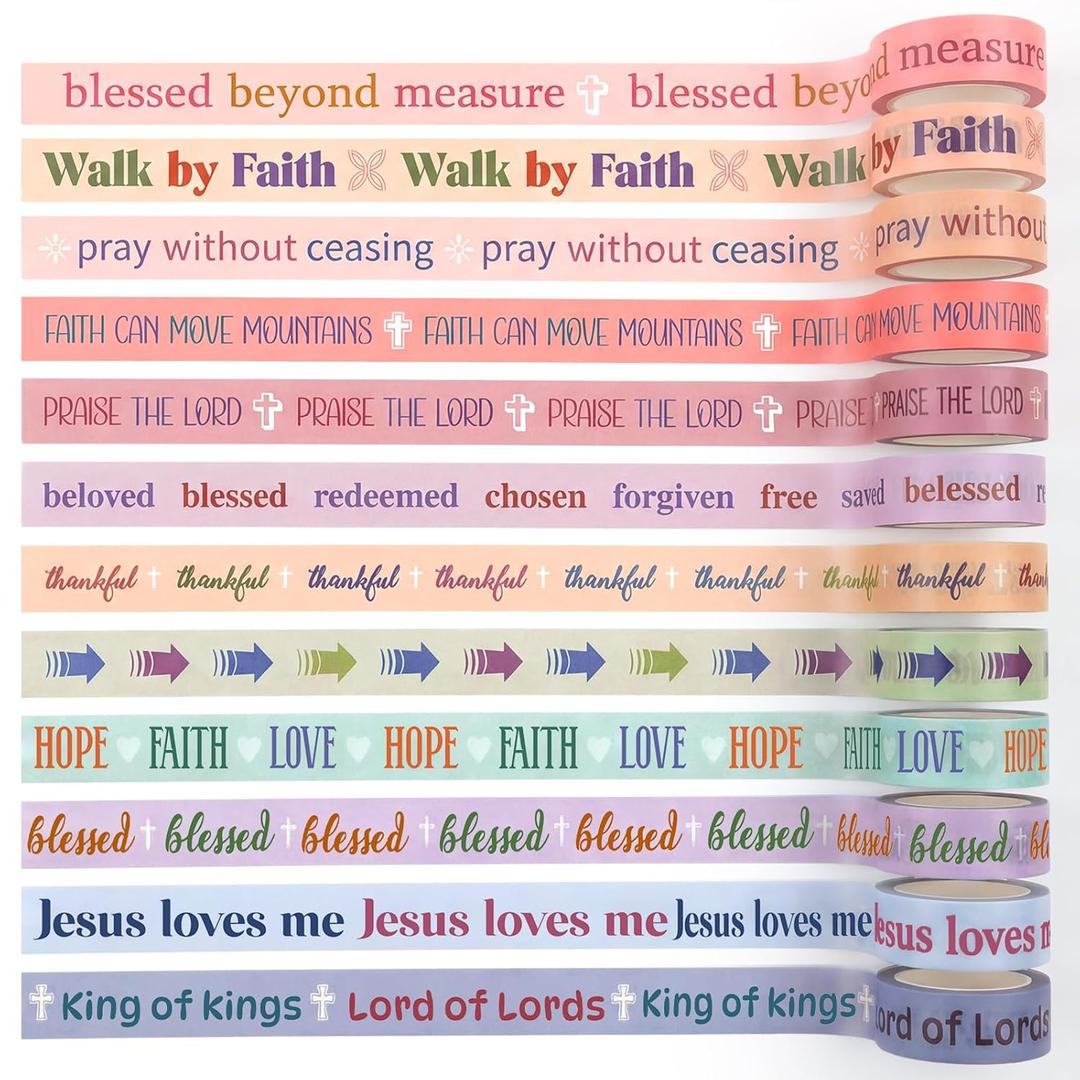 24 Rolls Christian Washi Tape Gifts Bulk Religious Inspirational Scripture Prayer Supplies Bible Verse Tape for Bible Study Journaling Crafting Easter Gifts for Women