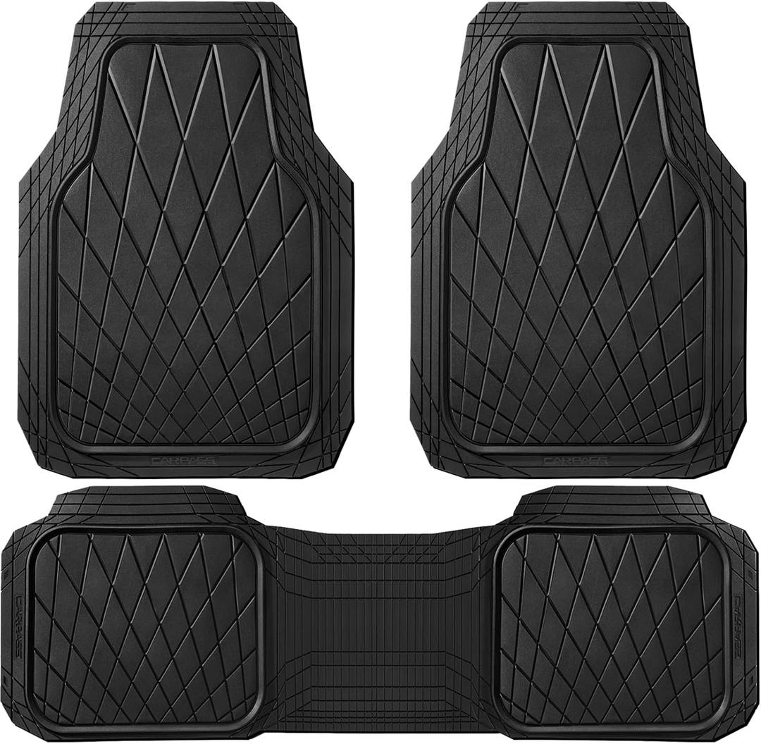 CAR PASS Heavy Duty Rubber Car Floor Mats, Waterproof Universal Trim-to-Fit Car Mats All Weather Floor Mats for SUV Truck Sedan, Premium Auto Floor Mats Full Set 3 Piece Anti-Slip, Solid Pure Black