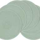 SHACOS Round Placemats Set of 6 Washable 15 inch Cotton Polyester Table Mats Woven Braided Place Mats for Dining Table, Sage Green