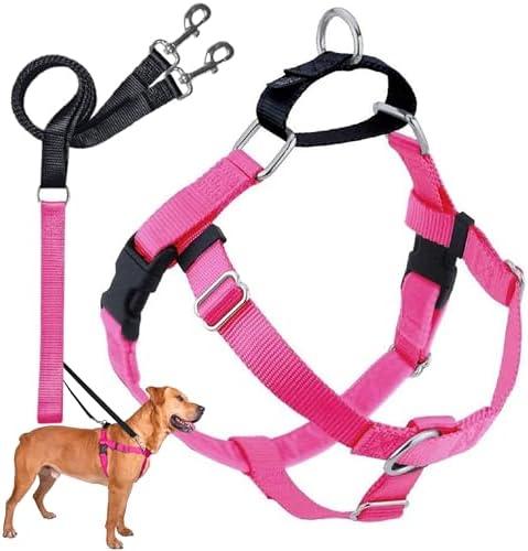 2 Hounds Design Freedom No Pull Dog Harness, Adjustable Harness and Leash Set, Easy Walking & Comfortable Control, Fits Small, Medium & Large Dogs, Solid Colors, Made in USA, 5/8" SM, Hot Pink