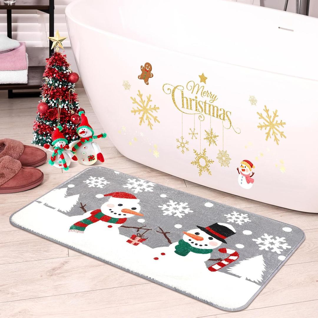 Tinideya Winter Bathroom Rugs 31.5" x 19.7" Winter Bath Mat Non Slip Farmhouse Entrance Welcome Door Mats Holiday Bathroom Decorations for Home Indoors Kitchen(Snowman)