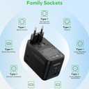 MOMAX 6-in-1 Universal Travel Adapter, GaN 100W International Power Adapter, 2 AC, 2 USB-C PD Fast Charging & 2 USB-A QC, All-in-one International Plug Adapter for Travel European UK AUS JP
